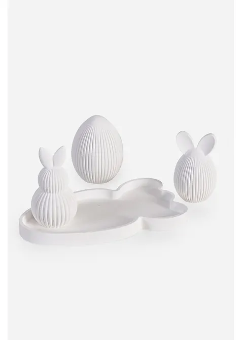 Deko-Objekt Hasen und Ei auf Tablett (4-tlg. Set), bonprix