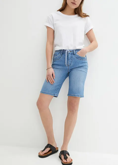 Bermuda en jean, coupe slim, taille mi-haute, bonprix
