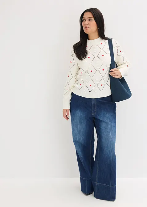 Ajour-Pullover aus Baumwoll-Mix, bonprix