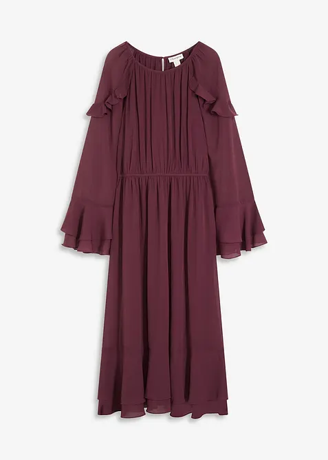 Robe en mousseline &agrave; volants, bonprix