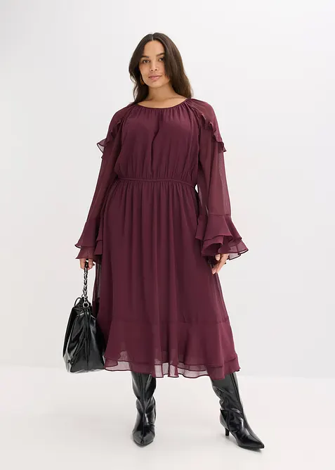 Robe en mousseline &agrave; volants, bonprix