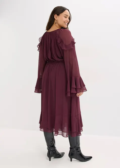 Robe en mousseline &agrave; volants, bonprix