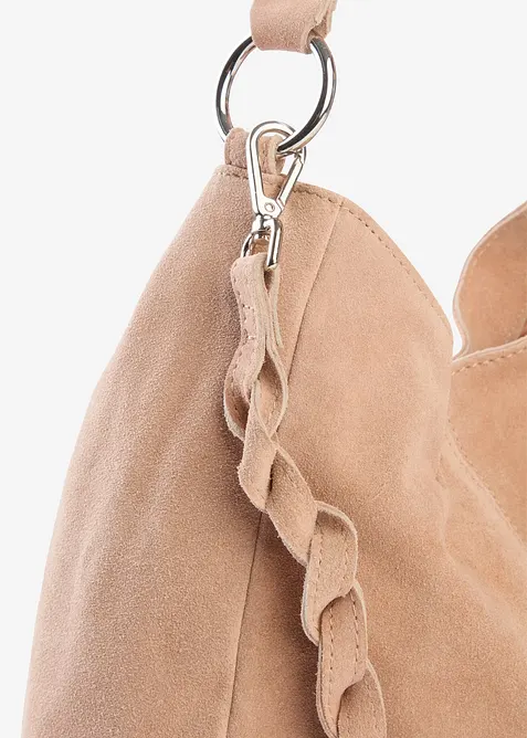 Veloursledertasche mit dekorativem Zusatzriemen, bonprix