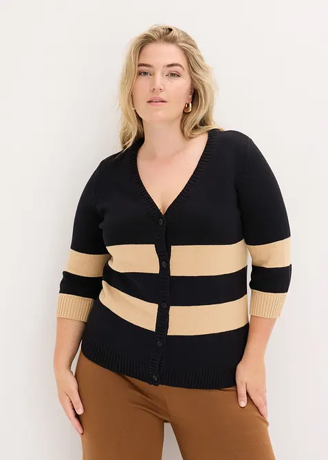 Baumwollstrickjacke mit Streifen, bonprix