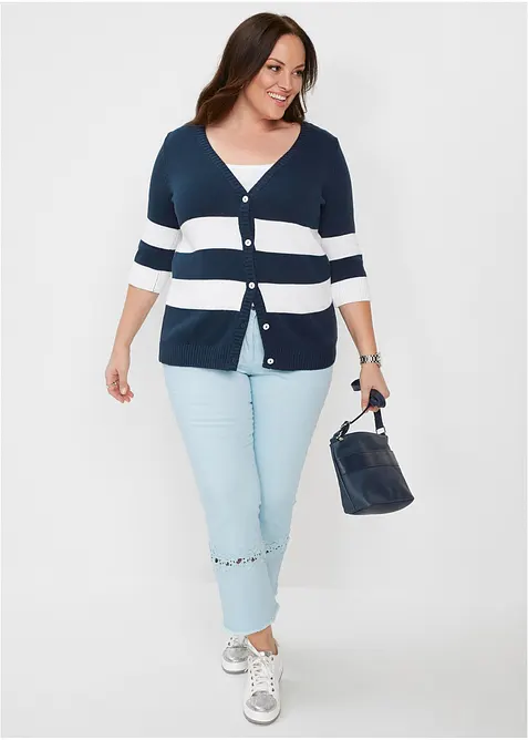 Baumwollstrickjacke mit Streifen, bonprix