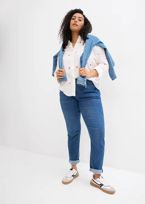 Chemisier en gaze de coton &agrave; motif c&oelig;urs, bonprix