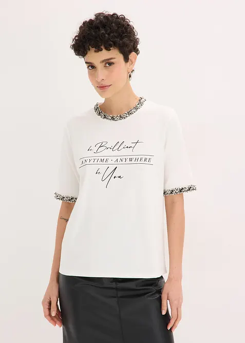 T-shirt en coton avec liser&eacute; perl&eacute;, bonprix