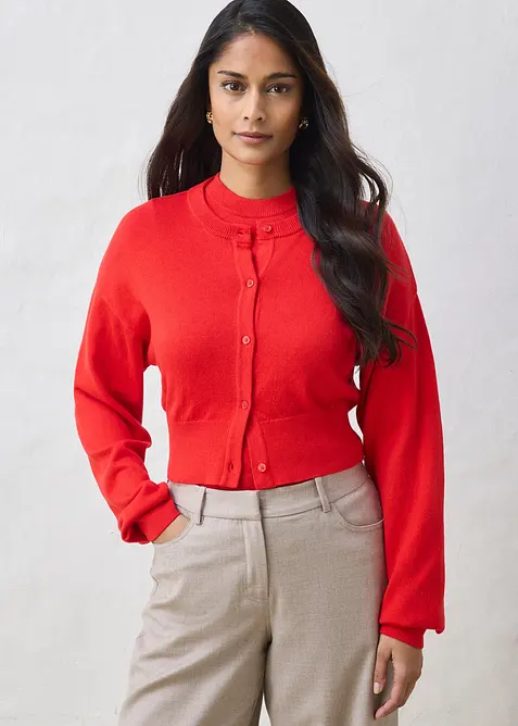 Gilet court en maille coton et soie, bonprix