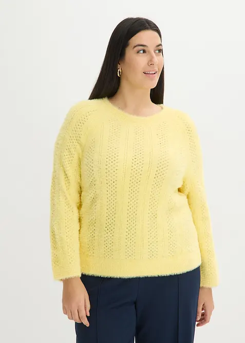 Ajour-Pullover mit Federgarn, bonprix