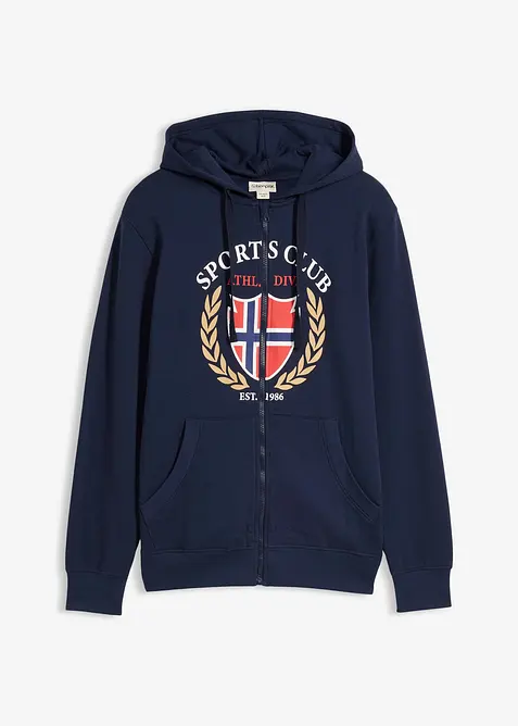 Sweat zipp&eacute; &agrave; capuche, 100% coton, bonprix