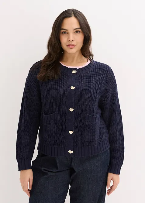 Grobstrickjacke mit geh&auml;mmerten Kn&ouml;pfen, bonprix