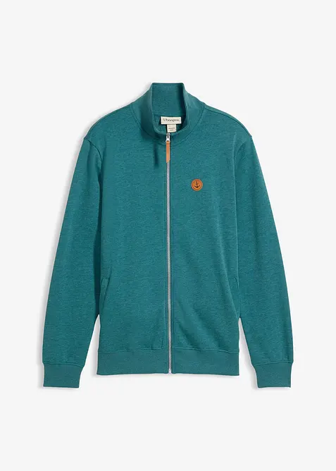 Stehkragen-Sweatjacke mit Lederimitat-Details, bonprix