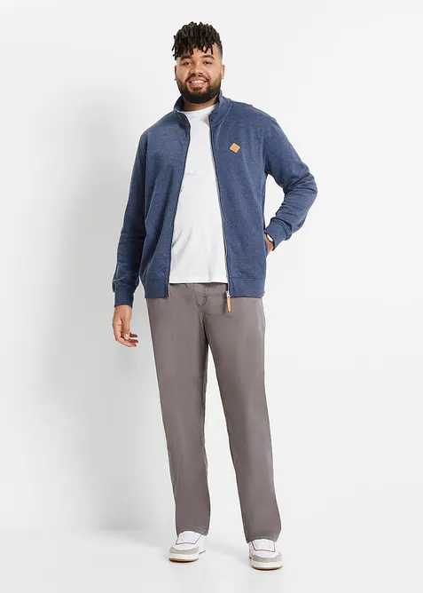 Stehkragen-Sweatjacke mit Lederimitat-Details, bonprix