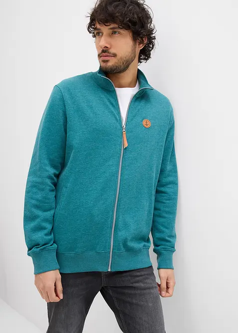 Stehkragen-Sweatjacke mit Lederimitat-Details, bonprix