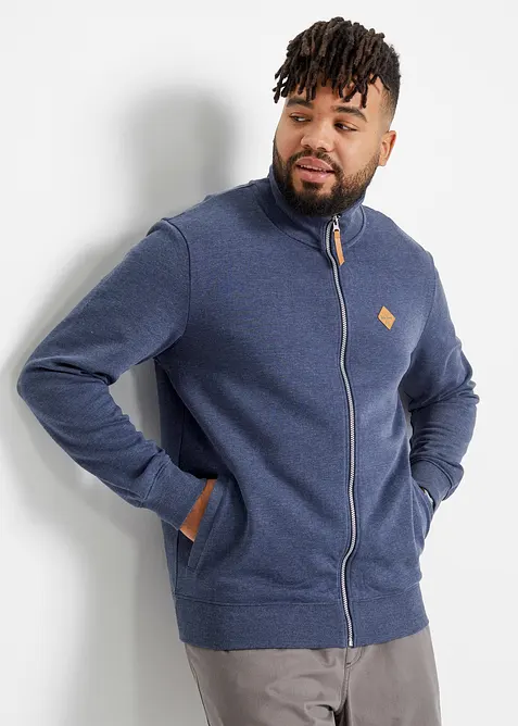 Stehkragen-Sweatjacke mit Lederimitat-Details, bonprix