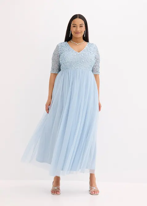 Abendkleid aus zartem T&uuml;ll mit Paillettenstickerei, bonprix