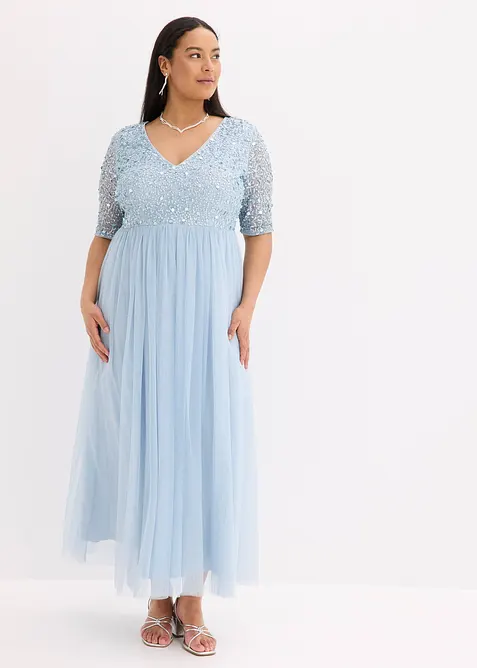 Abendkleid aus zartem T&uuml;ll mit Paillettenstickerei, bonprix