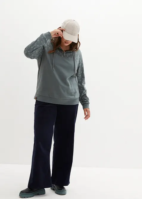 Sweat &agrave; capuche et col zipp&eacute;, 100% coton, bonprix