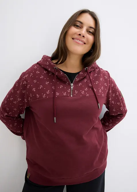 Sweat &agrave; capuche et col zipp&eacute;, 100% coton, bonprix