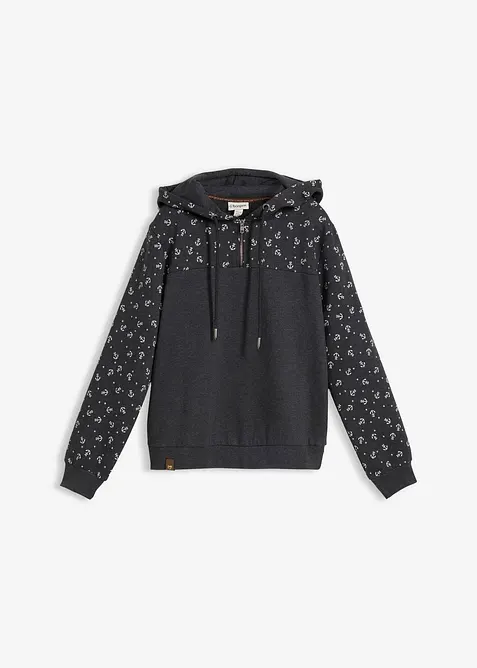 Sweat &agrave; capuche et col zipp&eacute;, 100% coton, bonprix
