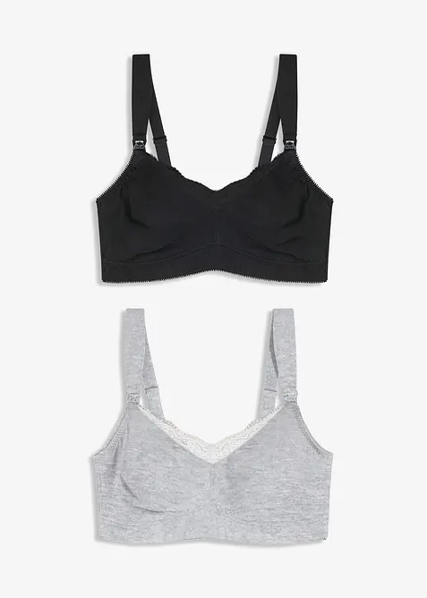 Lot de 2 soutiens-gorge d&rsquo;allaitement sans armatures avec coton et dentelle, bonprix