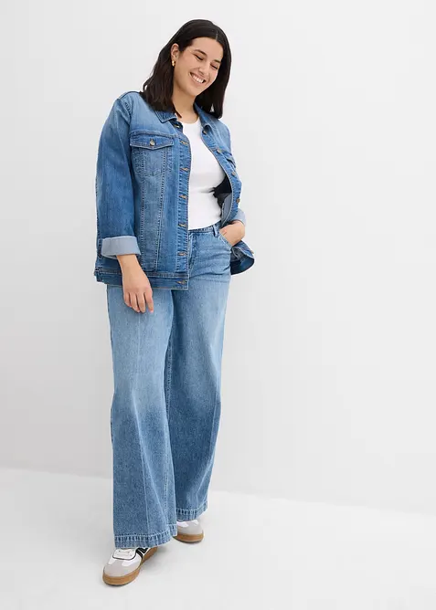 Jean large taille mi-haute, longueur sol, peu extensible, bonprix
