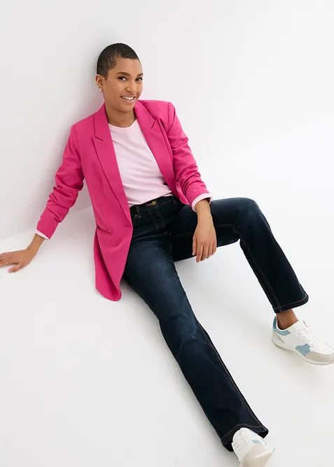 Jean droit taille mi-haute et &eacute;lastiqu&eacute;e, bonprix