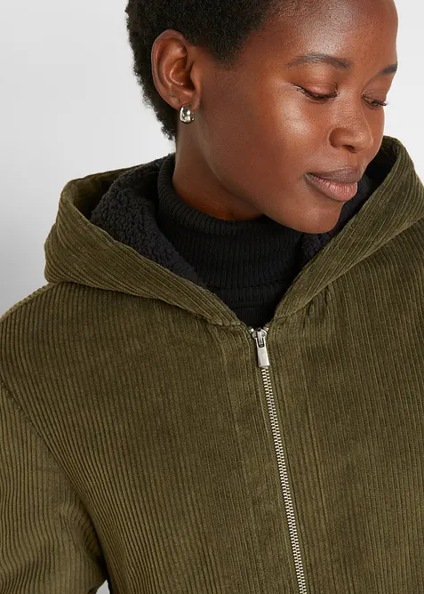 Cord-Mantel mit Teddy-Fleece Kapuze aus reiner Baumwolle, bonprix