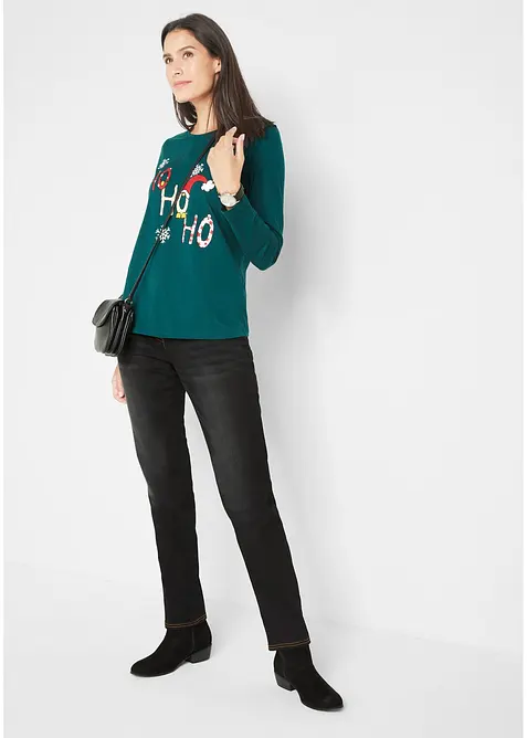 Jean droit taille mi-haute &eacute;lastiqu&eacute;e, doublure chaude, bonprix