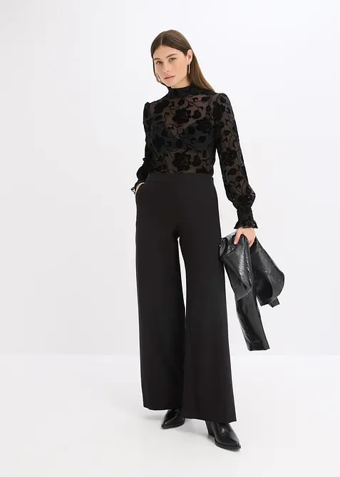 T-shirt manches longues l&eacute;g&egrave;rement transparent avec imprim&eacute; floqu&eacute;, bonprix