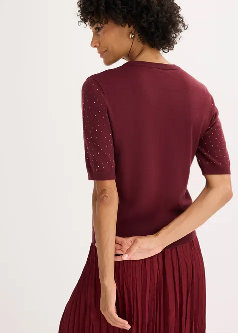 Halbarm Feinstrickpullover mit Glitzersteinchen, bonprix