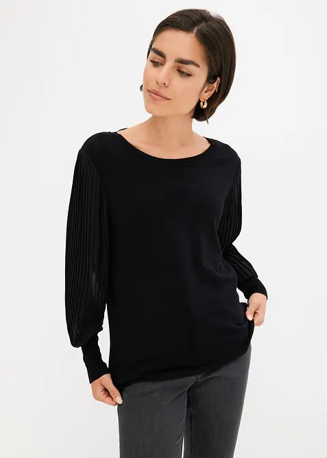 Pull &agrave; manches pliss&eacute;es, bonprix
