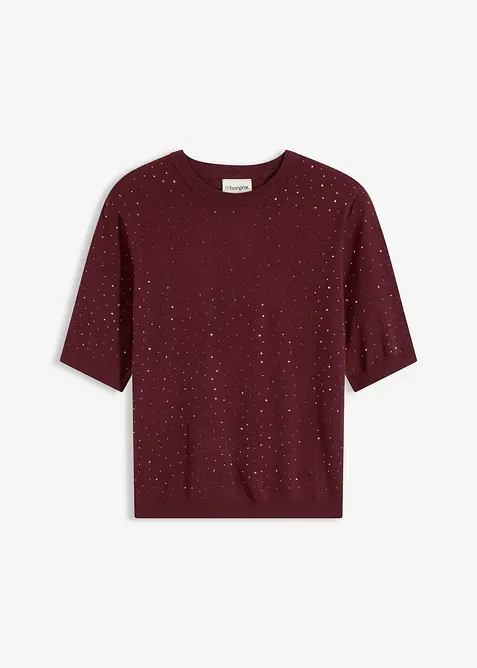 Halbarm Feinstrickpullover mit Glitzersteinchen, bonprix