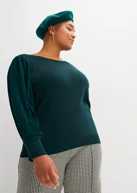 Pull &agrave; manches pliss&eacute;es, bonprix