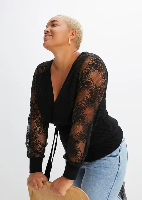 Pull en fine maille avec dentelle, bonprix