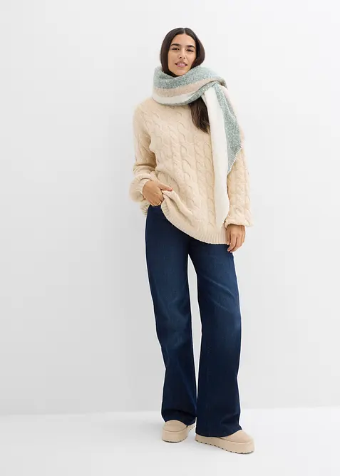Oversize-Pullover mit Zopfmuster, bonprix