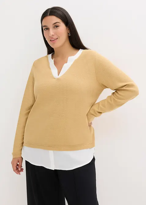 Pull en fine maille avec empi&egrave;cement chemisier, bonprix