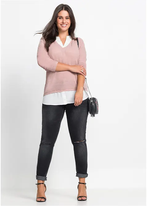 Pull en fine maille avec empi&egrave;cement chemisier, bonprix