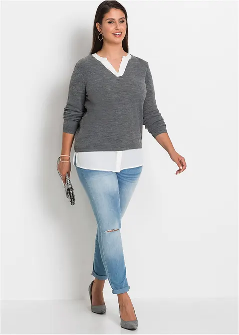 Pull en fine maille avec empi&egrave;cement chemisier, bonprix