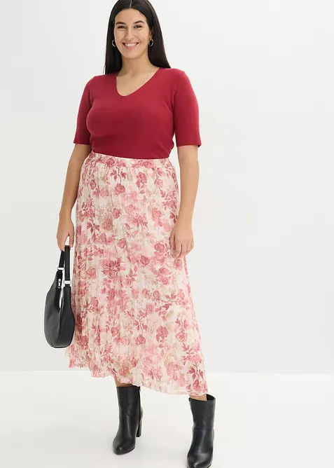 Kurzarm- Rippenpullover mit Viskose, bonprix