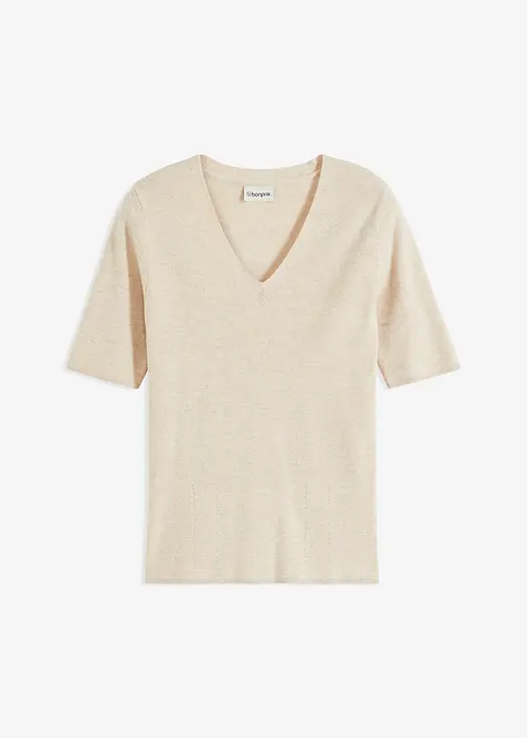Kurzarm- Rippenpullover mit Viskose, bonprix