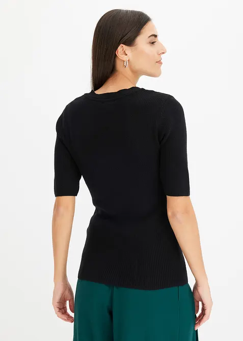 Kurzarm- Rippenpullover mit Viskose, bonprix