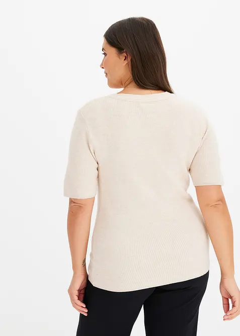 Kurzarm- Rippenpullover mit Viskose, bonprix