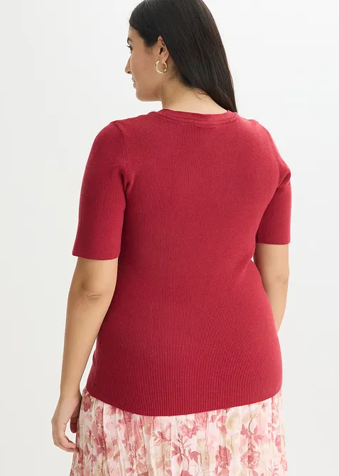 Kurzarm- Rippenpullover mit Viskose, bonprix