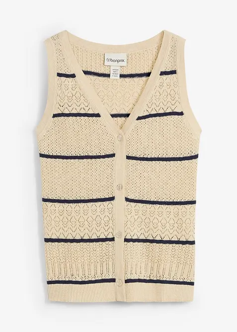 Ajour-Strickweste mit Leinenanteil, bonprix