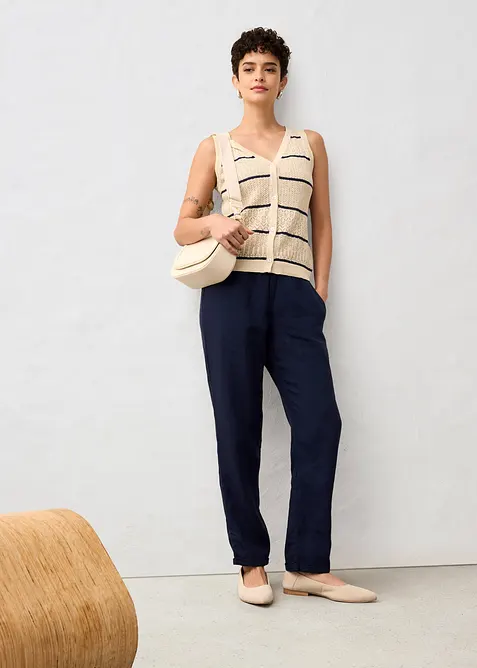 Ajour-Strickweste mit Leinenanteil, bonprix