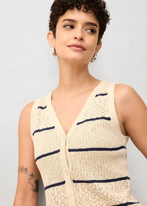 Ajour-Strickweste mit Leinenanteil, bonprix