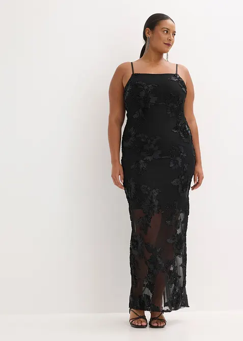 Robe longue avec broderies florales, bonprix