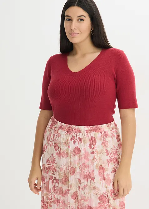 Kurzarm- Rippenpullover mit Viskose, bonprix