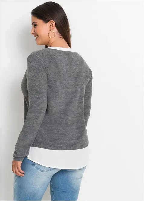 Pull en fine maille avec empi&egrave;cement chemisier, bonprix